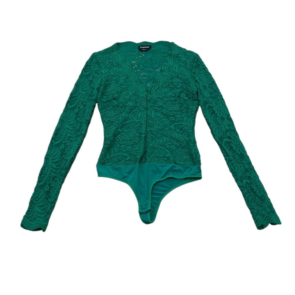 Vintage Y2K bebe Green Lace Mesh Bodysuit – Long Sleeve